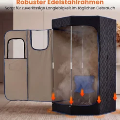 Dampfsauna Tragbar Heimsauna mit 9 Temperaturstufen Saunazelt mit Fernbedienung & Timer Schwarz