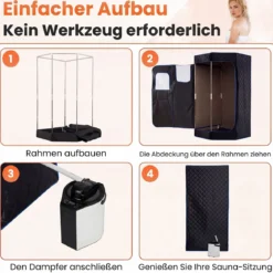 Dampfsauna Tragbar Heimsauna mit 9 Temperaturstufen Saunazelt mit Fernbedienung & Timer Schwarz