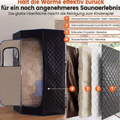 Dampfsauna Tragbar Heimsauna mit 9 Temperaturstufen Saunazelt mit Fernbedienung & Timer Schwarz