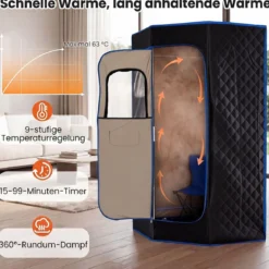 Dampfsauna Tragbar Heimsauna mit 9 Temperaturstufen Saunazelt mit Fernbedienung & Timer Schwarz