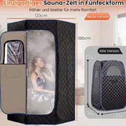 Dampfsauna Tragbar Heimsauna mit 9 Temperaturstufen Saunazelt mit Fernbedienung & Timer Schwarz