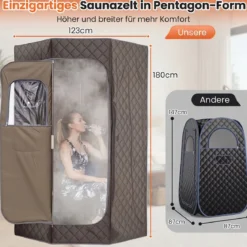 Dampfsauna Tragbar Heimsauna mit 9 Temperaturstufen Saunazelt mit Fernbedienung & Timer Grau