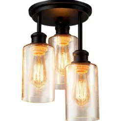 Deckenleuchte 3 flamming Glas Deckenlampe modern Lampe Vintage mit halboffenen Glasschirmen für Küche Esszimmer