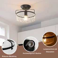 Deckenleuchte Glas Deckenlampe modern Lampe Vintage mit halboffenen Glasschirmen Schwarz