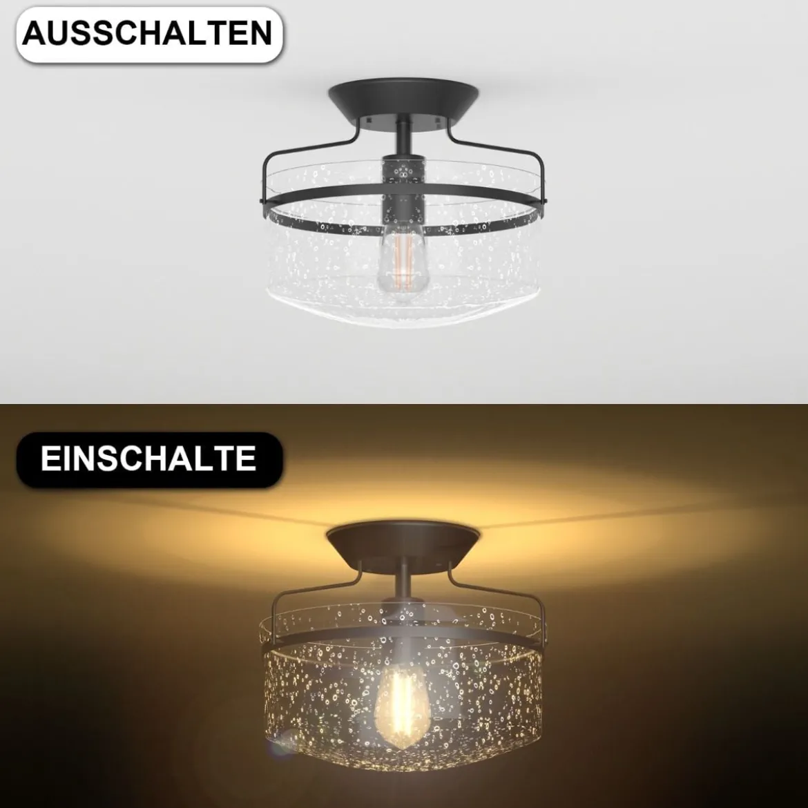 Deckenleuchte Glas Deckenlampe modern Lampe Vintage mit halboffenen Glasschirmen Schwarz