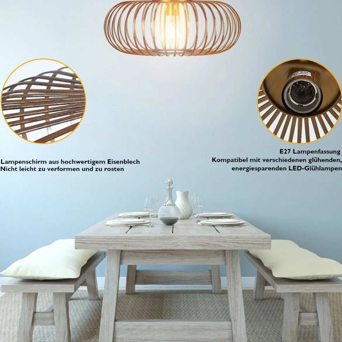 Deckenleuchte im antiken Messingdesign Deckenlampe Retro Lampe Vintage Metall Kupferfarben