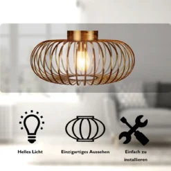 Deckenleuchte im antiken Messingdesign Deckenlampe Retro Lampe Vintage Metall Kupferfarben