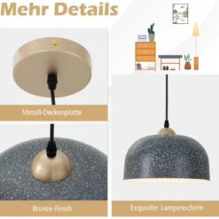 Deckenleuchte mit Verstellbarem Hängekabel & E27 Sockel Pendelleuchte Hängelampe Grau