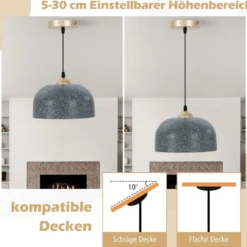Deckenleuchte mit Verstellbarem Hängekabel & E27 Sockel Pendelleuchte Hängelampe Grau