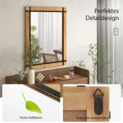 Dekorativer hängender Wandspiegel Spiegel zur Wandmontage Bauernhausstil 77 x 99,5 cm Natur