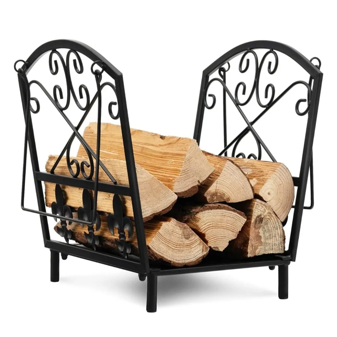 Dekoratives Brennholzregal Stabiles Holzlagerregal aus Stahl mit Griffen 36 x 32 x 35 cm Schwarz