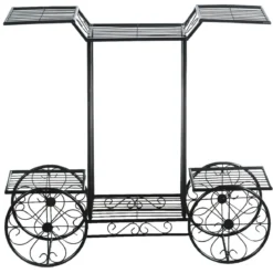 Dekor-Blumenständer Pflanzenständer mit 6 Ablagen Freistehender Blumenwagen für Innen und Außen Metall schwarz 80,5 x 25 x 75