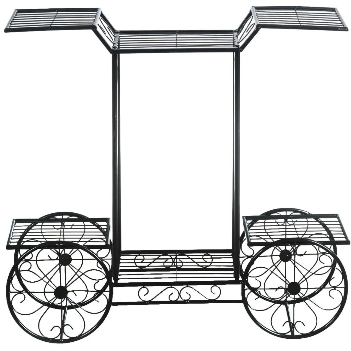 Dekor-Blumenständer Pflanzenständer mit 6 Ablagen Freistehender Blumenwagen für Innen und Außen Metall schwarz 80,5 x 25 x 75