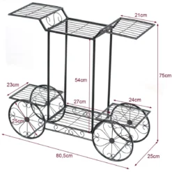 Dekor-Blumenständer Pflanzenständer mit 6 Ablagen Freistehender Blumenwagen für Innen und Außen Metall schwarz 80,5 x 25 x 75
