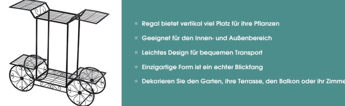 Dekor-Blumenständer Pflanzenständer mit 6 Ablagen Freistehender Blumenwagen für Innen und Außen Metall schwarz 80,5 x 25 x 75