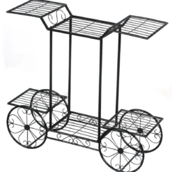 Dekor-Blumenständer Pflanzenständer mit 6 Ablagen Freistehender Blumenwagen für Innen und Außen Metall schwarz 80,5 x 25 x 75