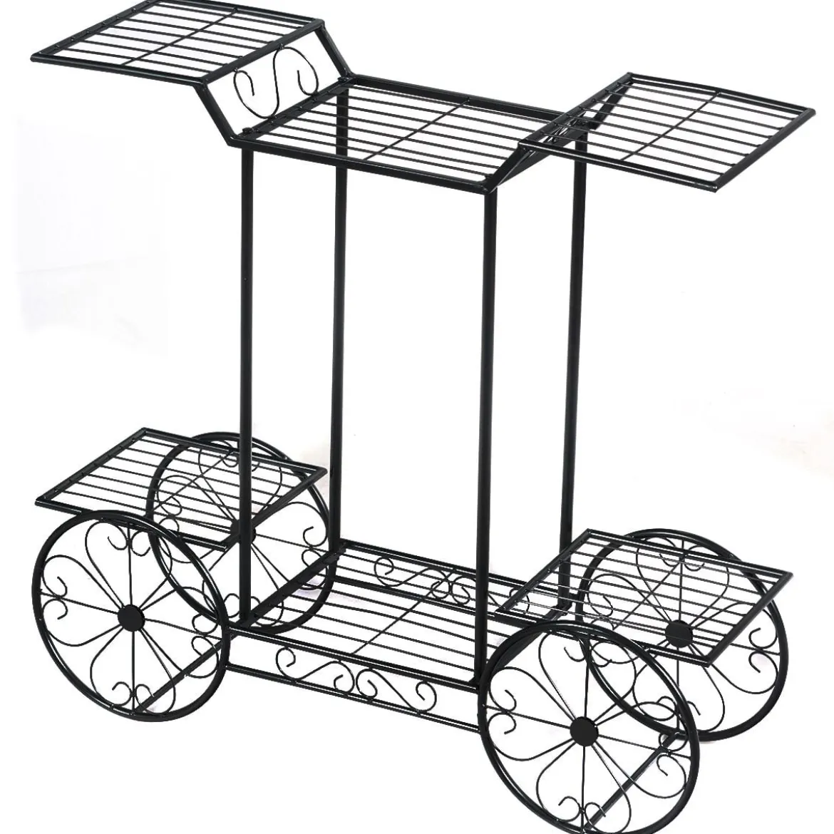 Dekor-Blumenständer Pflanzenständer mit 6 Ablagen Freistehender Blumenwagen für Innen und Außen Metall schwarz 80,5 x 25 x 75