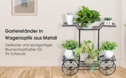 Dekor-Blumenständer Pflanzenständer mit 6 Ablagen Freistehender Blumenwagen für Innen und Außen Metall schwarz 80,5 x 25 x 75