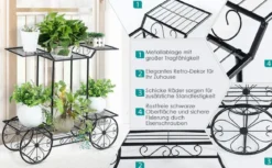 Dekor-Blumenständer Pflanzenständer mit 6 Ablagen Freistehender Blumenwagen für Innen und Außen Metall schwarz 80,5 x 25 x 75