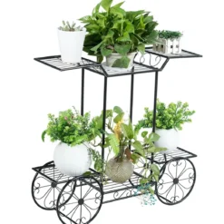 Dekor-Blumenständer Pflanzenständer mit 6 Ablagen Freistehender Blumenwagen für Innen und Außen Metall schwarz 80,5 x 25 x 75