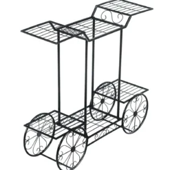 Dekor-Blumenständer Pflanzenständer mit 6 Ablagen Freistehender Blumenwagen für Innen und Außen Metall schwarz 80,5 x 25 x 75