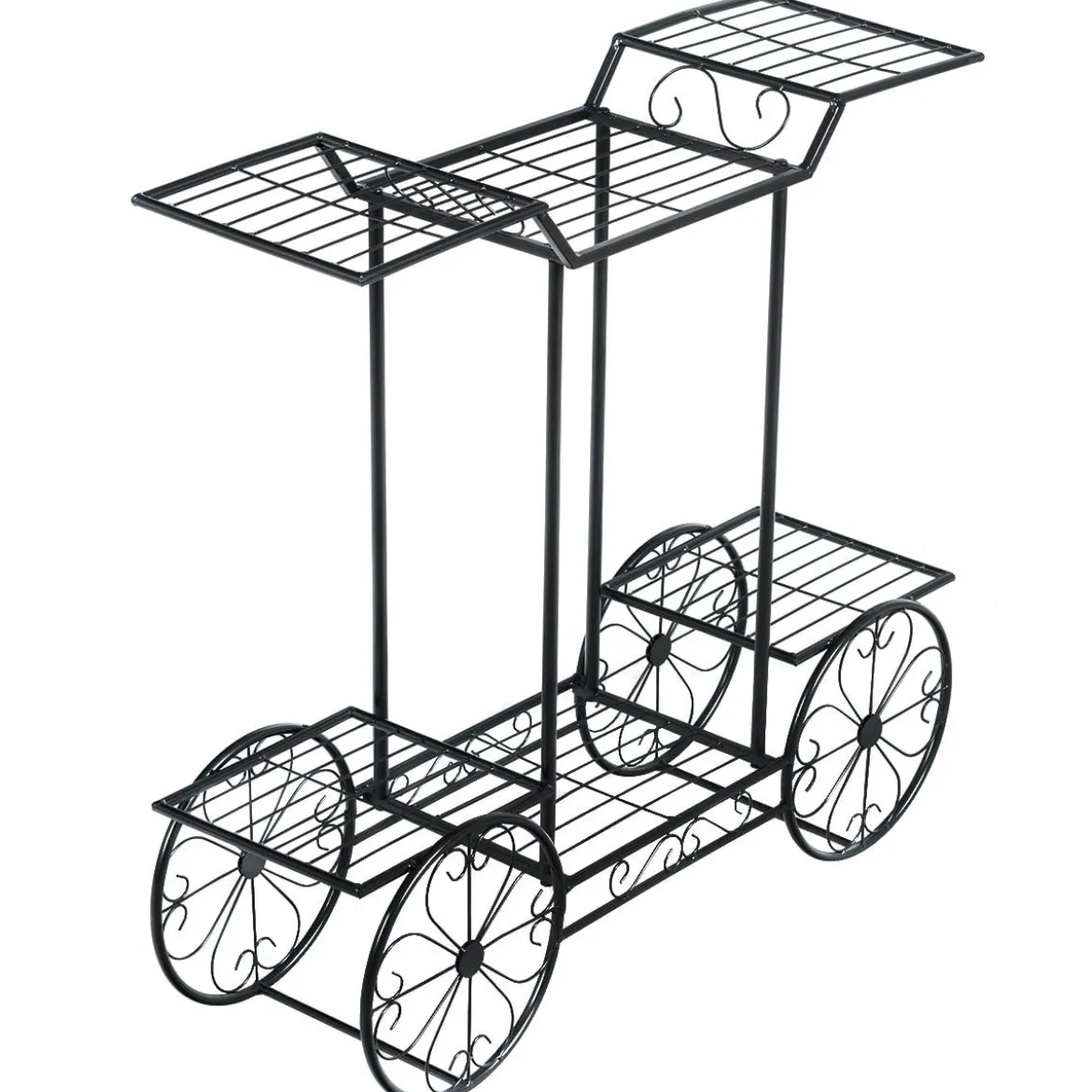 Dekor-Blumenständer Pflanzenständer mit 6 Ablagen Freistehender Blumenwagen für Innen und Außen Metall schwarz 80,5 x 25 x 75