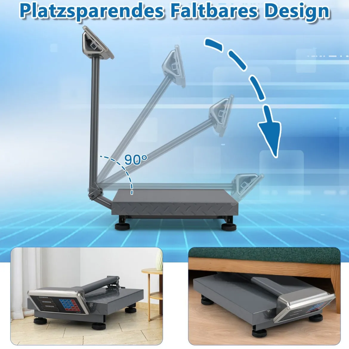 Digitale Plattformwaage 300kg / 50g Paketwaage mit Preisrechner LB/KG multifunktionale Ladenwaage Silber