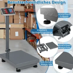 Digitale Plattformwaage 300kg / 50g Paketwaage mit Preisrechner LB/KG multifunktionale Ladenwaage Silber