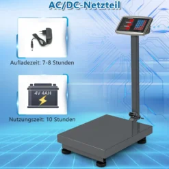 Digitale Plattformwaage 300kg / 50g Paketwaage mit Preisrechner LB/KG multifunktionale Ladenwaage Silber