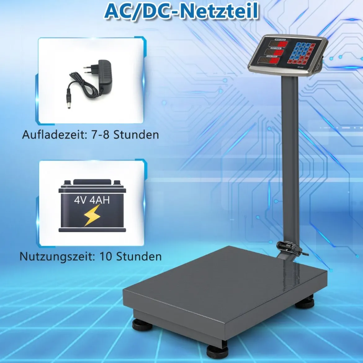 Digitale Plattformwaage 300kg / 50g Paketwaage mit Preisrechner LB/KG multifunktionale Ladenwaage Silber