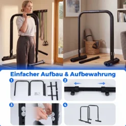 Dip Station 4 Höhenstufen & 5Breitenstufen Verstellbar Gesamt bis 300 kg Belastbar Schwarz