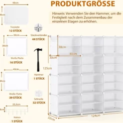 DIY Schuhregal mit 12 Fächern für 48 Paar Schuhe & Stiefel Kunststoff Schuhschrank Schuh Organizer Weiß