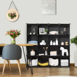 DIY Würfelregal mit 16 Fächern Regalsystem stapelbar Steckregal Schuhregal für Wohnzimmer & Schlafzimmer
