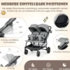 Doppel-Kinderwagen Geschwisterwagen mit Individueller Neigung 105 x 78,5 x 106 cm Grau
