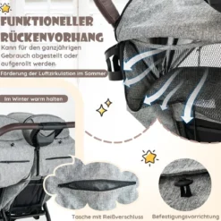 Doppel-Kinderwagen Geschwisterwagen mit Individueller Neigung 105 x 78,5 x 106 cm Grau