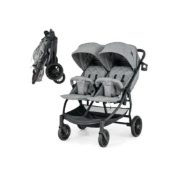 Doppel-Kinderwagen Geschwisterwagen mit Individueller Neigung 105 x 78,5 x 106 cm Grau