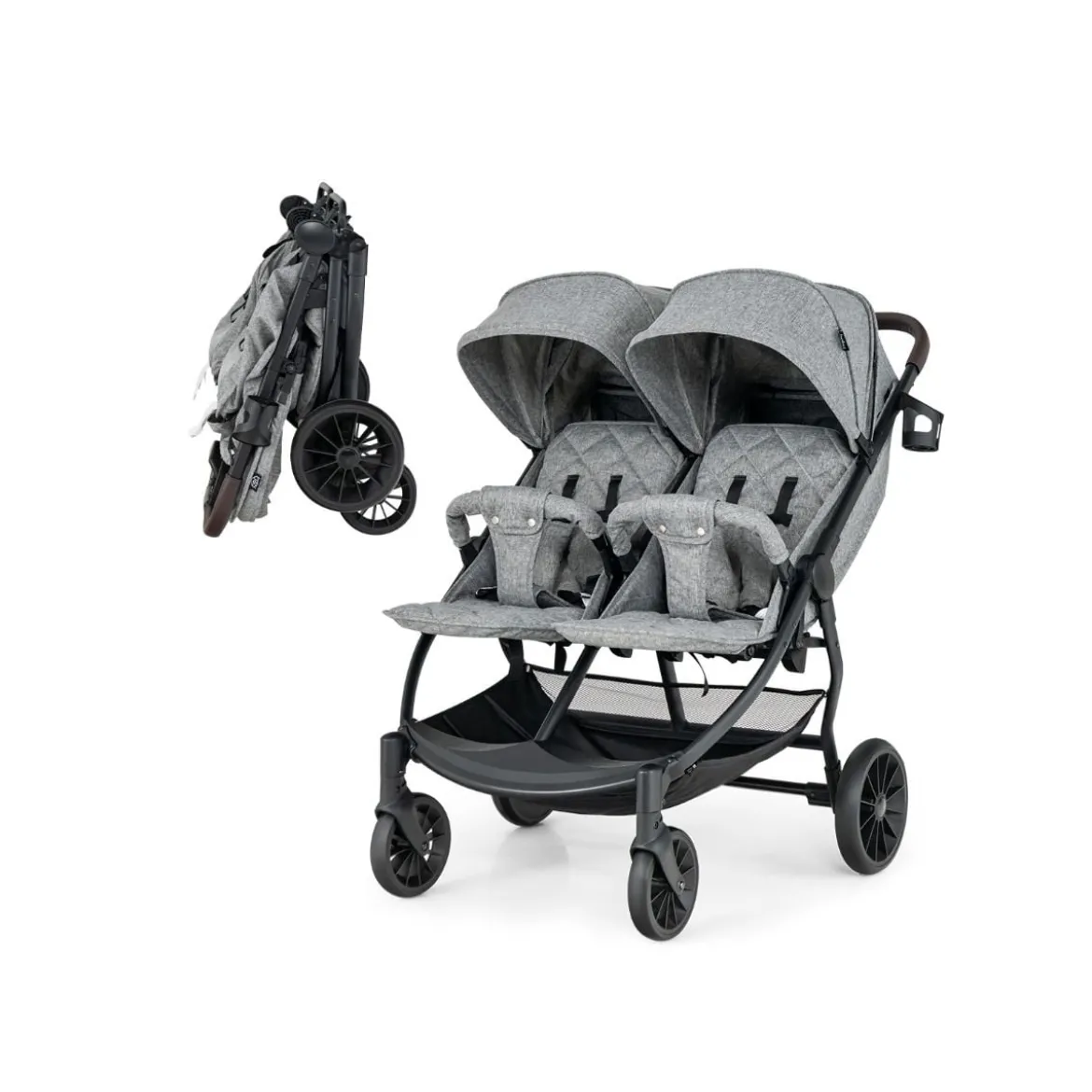 Doppel-Kinderwagen Geschwisterwagen mit Individueller Neigung 105 x 78,5 x 106 cm Grau