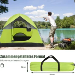 Doppellagiges Familien-Campingzelt Kuppelzelt winddicht 210 x 210 x 160 cm Grün