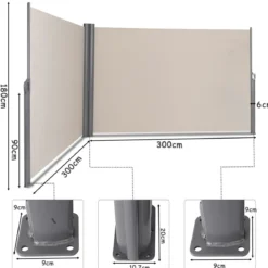 Doppelseitenmarkise Ausziehbare Seitenmarkise Markise Sichtschutz für Garten Beige 6 x 1,8 m