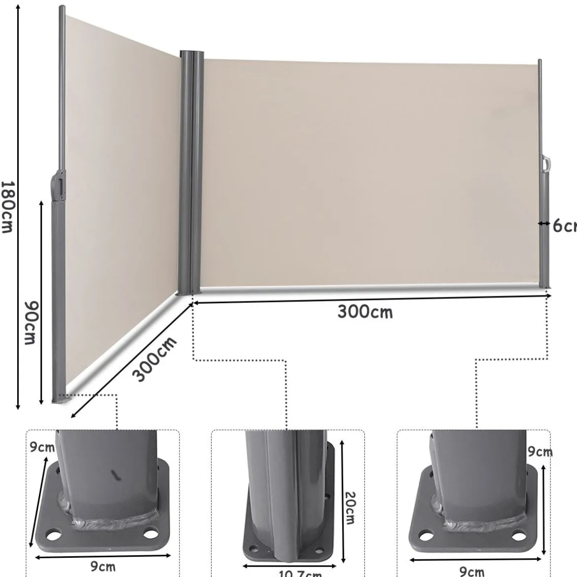 Doppelseitenmarkise Ausziehbare Seitenmarkise Markise Sichtschutz für Garten Beige 6 x 1,8 m