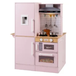 Doppelseitige Kinderküche hölzerner Spielküchen-Set mit Wasserspender Dunstabzugshaube Rosa