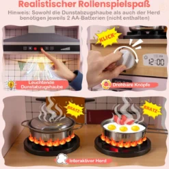 Doppelseitige Kinderküche hölzerner Spielküchen-Set mit Wasserspender Dunstabzugshaube Rosa