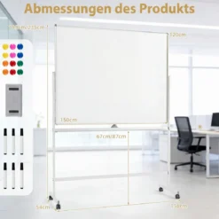 Doppelseitiges Höhenverstellbares Whiteboard mit Rollen & Ständer & Stiftablage Weiß