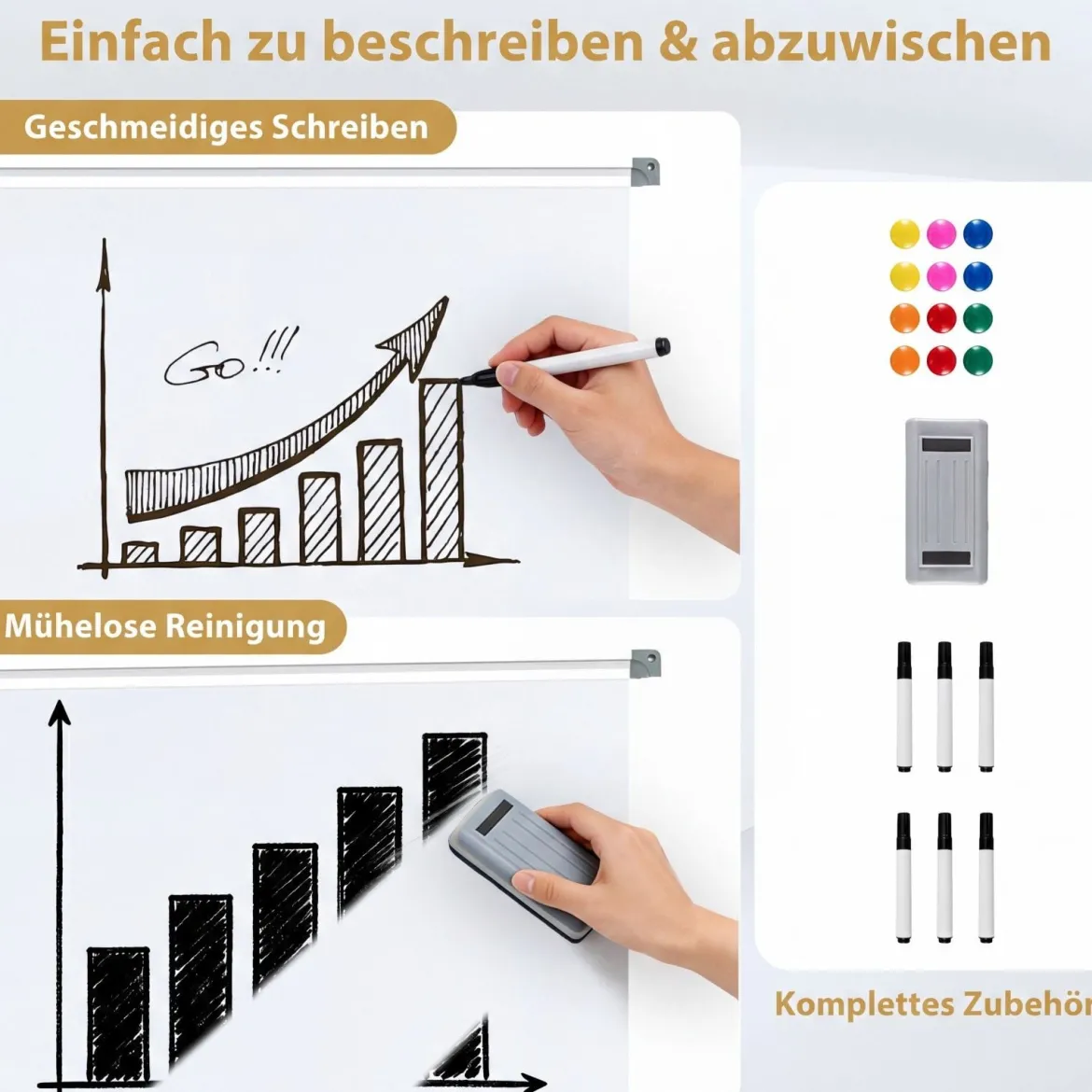 Doppelseitiges Höhenverstellbares Whiteboard mit Rollen & Ständer & Stiftablage Weiß