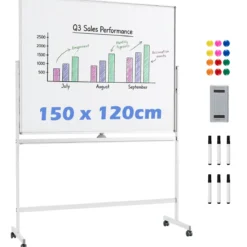 Doppelseitiges Höhenverstellbares Whiteboard mit Rollen & Ständer & Stiftablage Weiß
