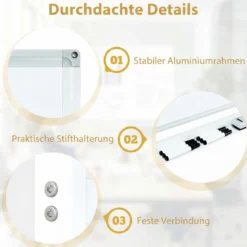 Doppelseitiges Höhenverstellbares Whiteboard mit Rollen & Ständer & Stiftablage Weiß
