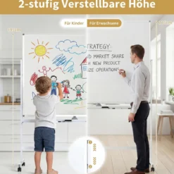 Doppelseitiges Höhenverstellbares Whiteboard mit Rollen & Ständer & Stiftablage Weiß