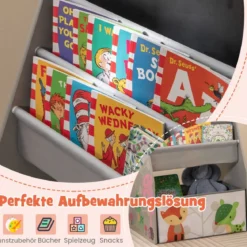 Doppelseitiges Kindertisch & Stuhl-Set mit Magnetischer Tafel & Whiteboard & Bücherregal Grau