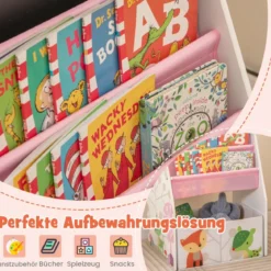 Doppelseitiges Kindertisch & Stuhl-Set mit Magnetischer Tafel & Whiteboard & Bücherregal Weiß