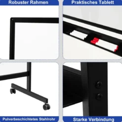 Doppelseitiges magnetisches mobiles Whiteboard mobile rollende Weißwandtafel für Büro Schwarz